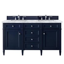 James Martin Vanities Brittany 60" Victory Blue Double Vanity w/ 3 CM Carrara Marble Top