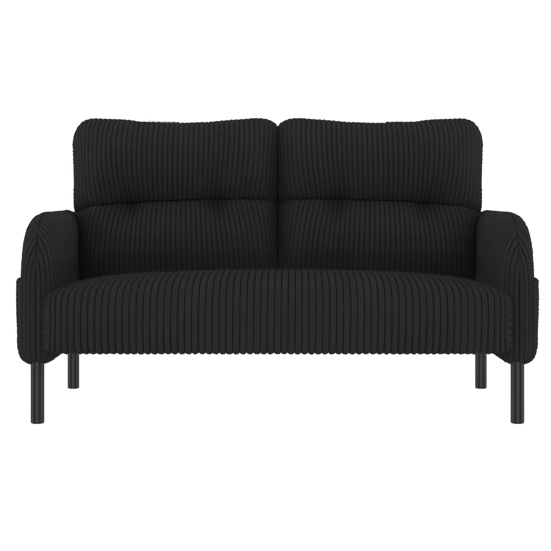 Corduroy Loveseat Sofa, Modern Upholstered Double Sofa Couch with Side Pockets for Living Room Bedroom Apartment, Black