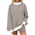 thumbnail image 3 of Ihhxva Women's Knit Tops Oversized Striped Sweater Soft Winter Pullover Relaxed Mock Neck Top Chunky Casual Long Sleeve Cozy Tunic Blouse for Holiday S-5XL, 3 of 8