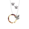 thumbnail image 2 of Delight Jewelry Acrylic 1 1/2" Ring Mixed Brown and Yellow Silver tone Guardian Angel Charm Necklace and Stud Earrings, 2 of 4