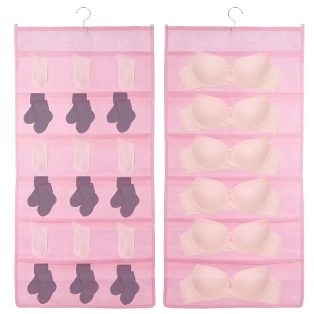 Organizador Colgante Uxcell, Bolsa de Almacenamiento para Sujetadores, Estantes de Almacenamiento Doble Cara para Ropa Interior y Calcetines, Rosa (6+6 Bolsillos)