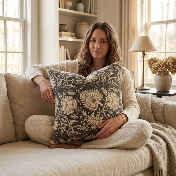 Vintage Floral Throw Pillow Cover Boho Distressed Floral Pillowcase with Hidden Zipper Decorative Cushion Case for Sofa Bedroom Farmhouse Home Decor