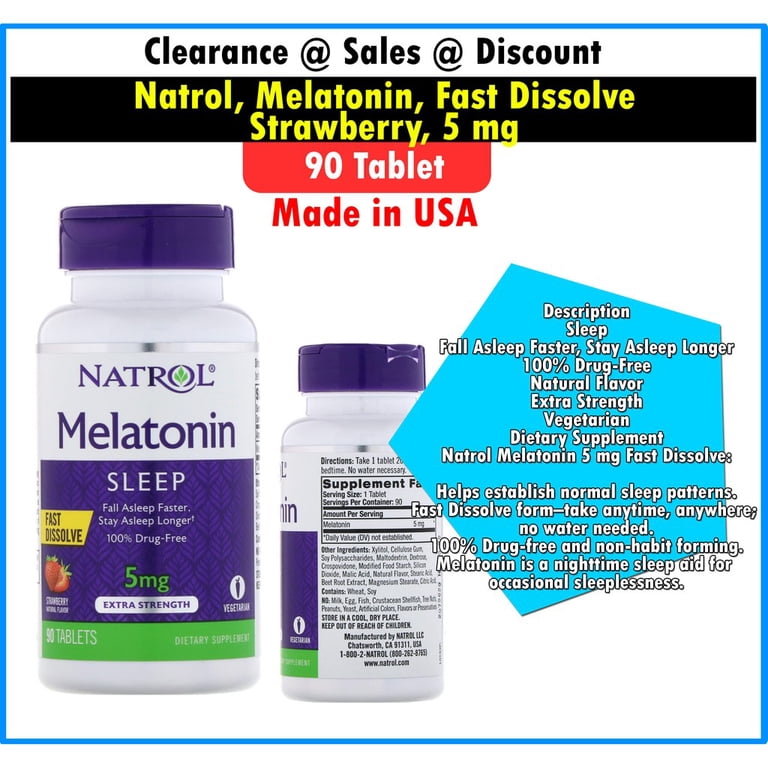 Natrol Melatonin Fast Dissolve Tablets Strawberry 5 Mg 90 Tablets Walmart Com