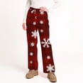 thumbnail image 7 of Women's Christmas Snowflakes and Trees Print Plush Pajama Pants, Soft and Comfortable Home Wear Trousers for Winter, Casual Sleepwear with Elastic Waist,Red,XS, 7 of 7
