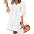 thumbnail image 6 of 3/4 Sleeve Women High Waist Patchwork Loose Mini Babydoll Dress, 6 of 7