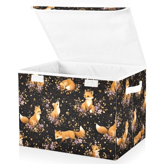 Ryvnso Cute Foxes with Flowers Storage Bins Lidded Foldable Organizer Containers Baskets Cube