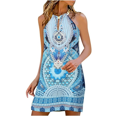 

Long Sleeve Dress for Women White Dress Women Women s Summer Casual Fashion Metal Hanging Neck Print Sleeveless Dress Savings Clearance Deals Summer Dresses Girls Dresses Green XL