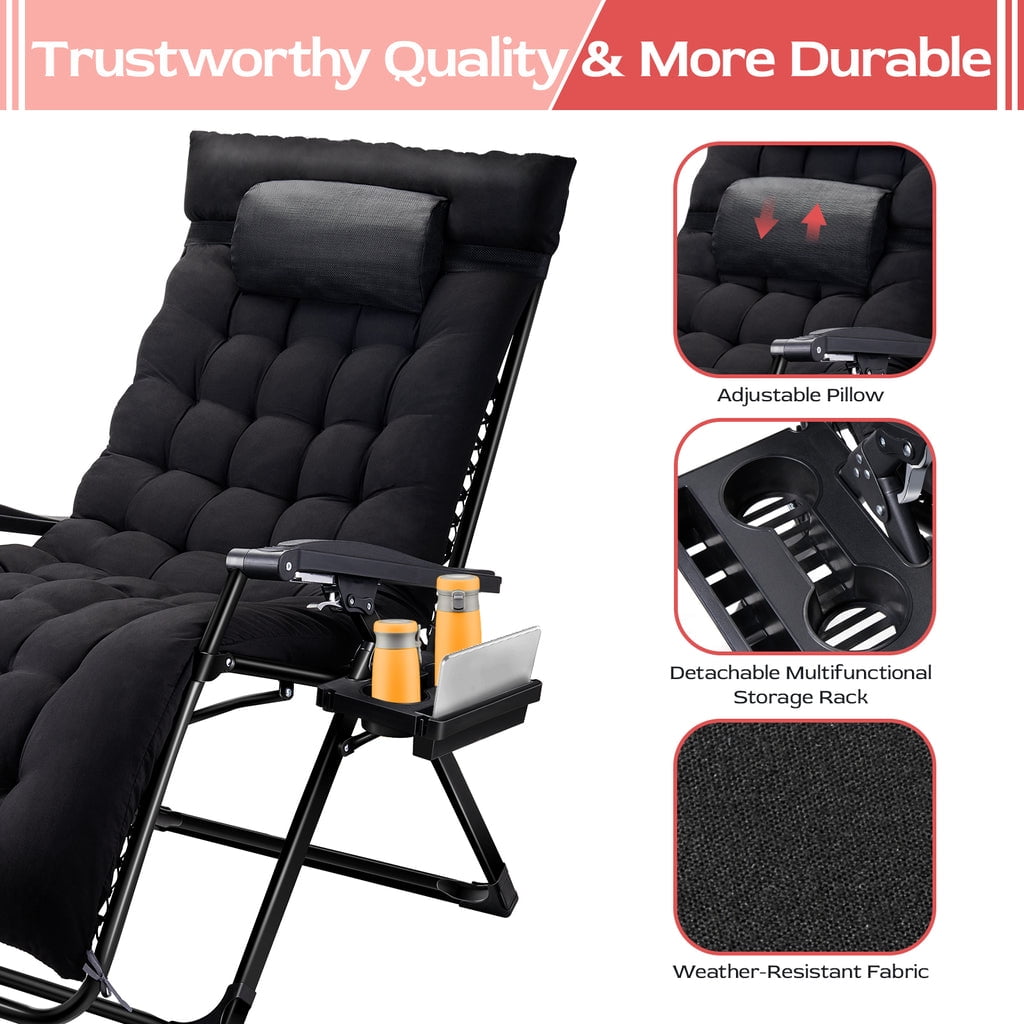 Oversized Zero Gravity Chair ,VECUKTY XXL 33IN Ergonomic Patio Recliner Folding Reclining Chair for Indoor and Outdoor,Black