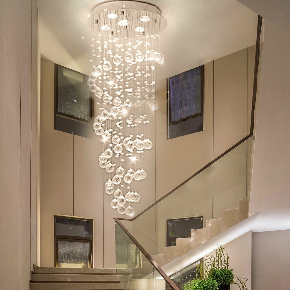 LED Crystal Rain Drop Ceiling Lamp Lighting Staircase Light Fixtures Chandelier 