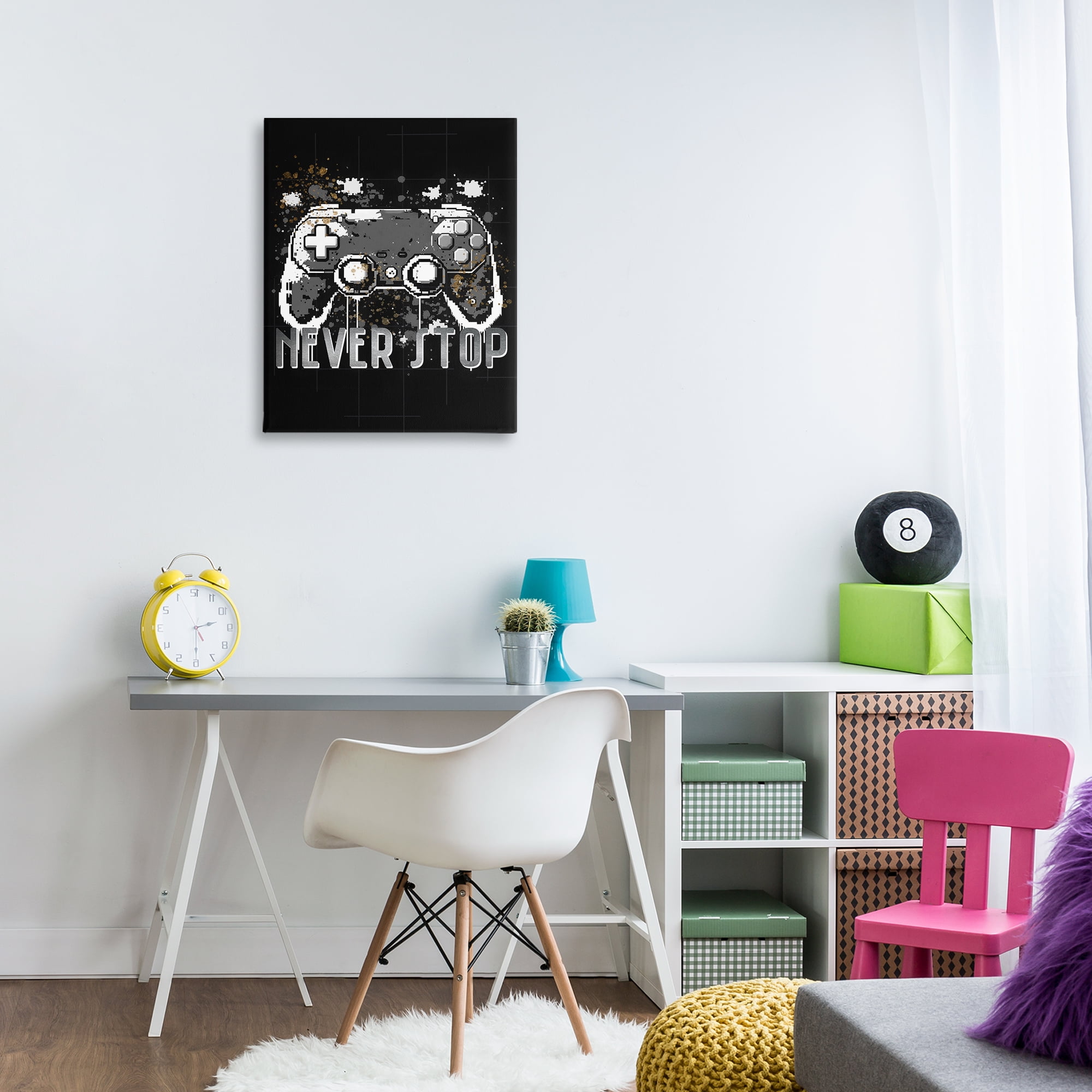 Stupell Industries Never Stop Game Controller Entertainment Painting Wrapped Canvas Art Print Wall Art, 24 x 30