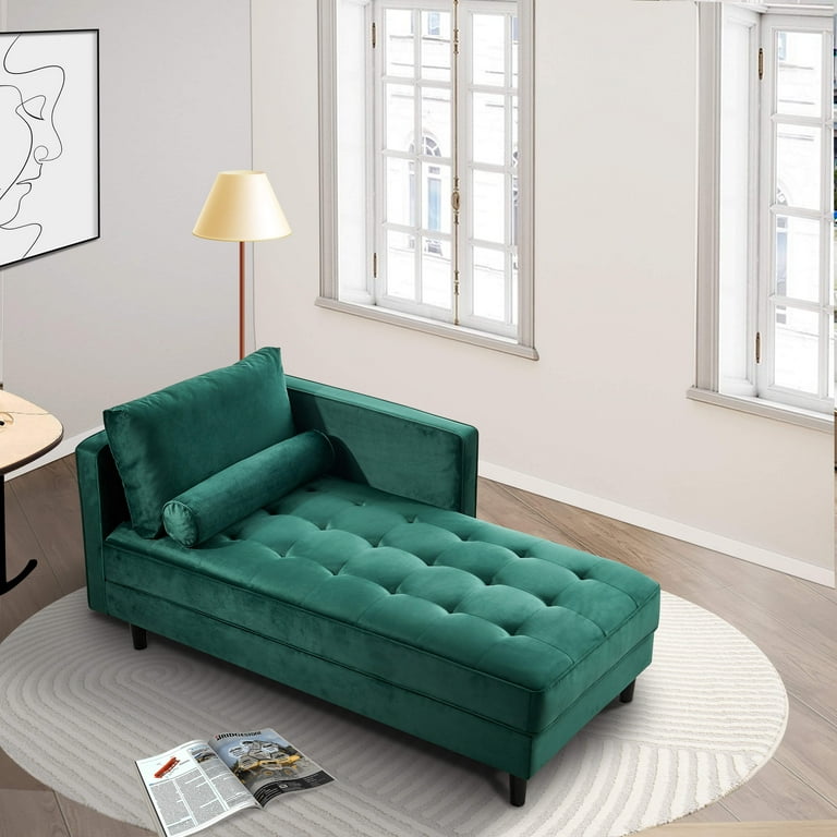 Youdao Emerald Green Velvet Chaise Lounge Chair Modern Upholstered Tufted Chaise Lounge Chair Indoor Mid Century Leisure Sofa Recliner Couch for