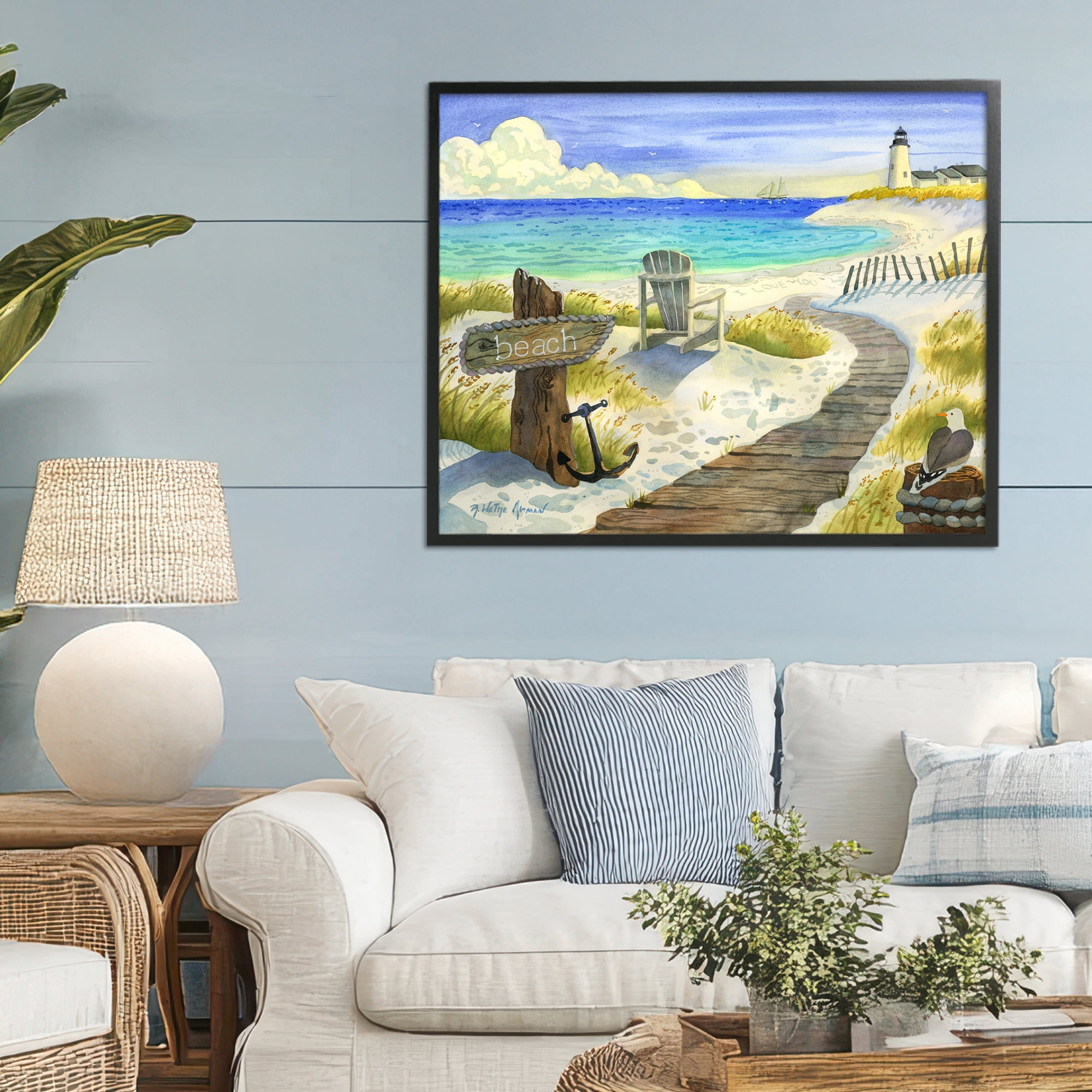 Stupell Industries Boardwalk To The Lighthouse Black Framed Giclee Art, design by Robin Altman