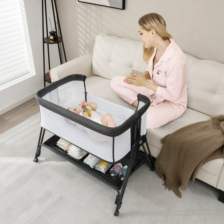 Costway Baby Bedside Sleeper Bassinet with Wheels Adjustable