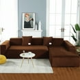 thumbnail image 2 of TOPCHANCES L Shape Sofa Covers Stretch 2 Piece Sectional Couch Slipcovers Furniture Protector  3+4 Seater, with 4pcs Pillowcases, Brown, 2 of 11