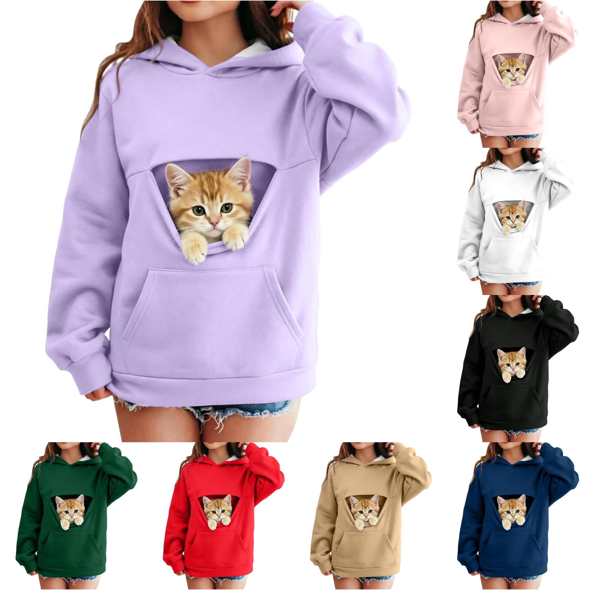 Zijinkuiwen Kids Hooded Pullover Sweatshirt with Trapezoid Pet Holding Pocket Long Sleeve Casual Top for Daily Wear and Kid Pet Bonding Time,Purple,11-12 Years