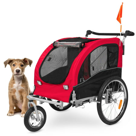 Best Choice Products 2-in-1 Pet Stroller and Trailer, Red, with Hitch, Suspension, Safety Flag, and (Best Pet Jogging Stroller)