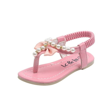 

DNDKILG Kids Girl Boy Party School Wedding Sandals Toddler Baby Dress Pearl Crystal Summer First Walkers Shoes Pink 12M-4Y 36
