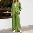 thumbnail image 2 of HAYIMI Womens Fall Outfits Sets 2 Pieces Relaxed Fit Long Sleeve Single Button Linen Blazer Matching Pleated Wide Leg Solid Color Pants Casual Wear Classic Clothing Sets, 2 of 5