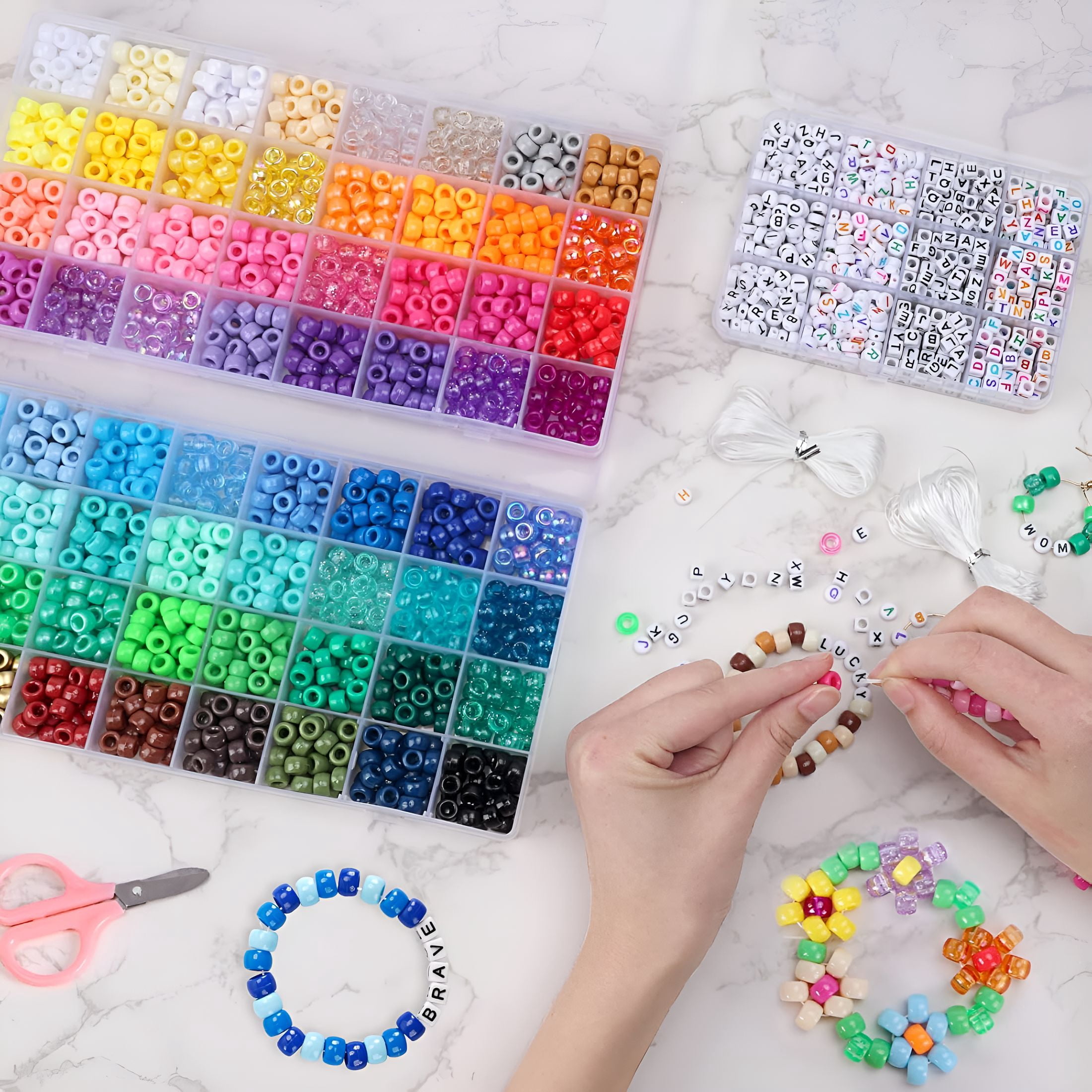 DESIGNICE 2350pcs, 64 Colors, Pony Beads for Bracelet Making Kit, Rainbow Kandi Beads Friendship Bracelet Kit, Letter Beads and Elastic Strings for Bracelet Necklace Making, Craft Gifts Set for Girls