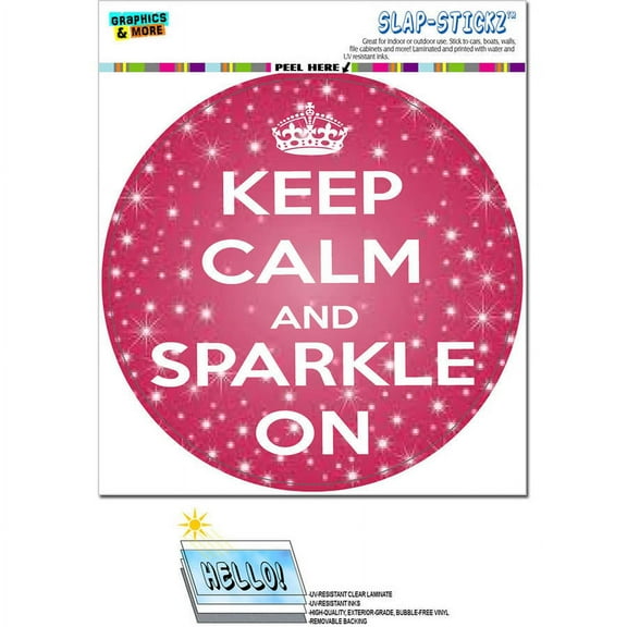 Keep Calm And Sparkle On Pink Circle Automotive Car Window Locker Bumper Sticker