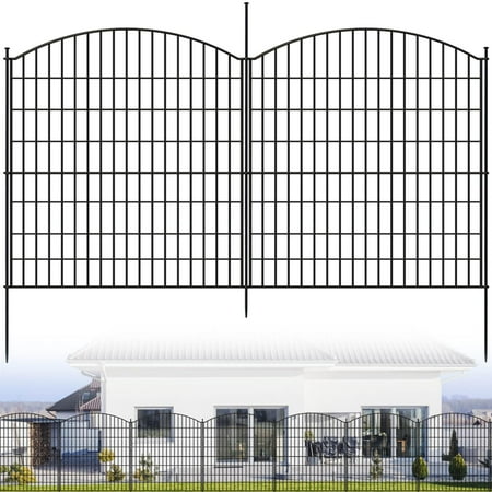 Home Metal Decorative Garden Fence 10/15 Panels No Dig Decorative Fence with Gate for Outdoor Yard Patio Animal Barrier Rustproof Metal Wire Panel Temporary Dog Fence- Horizontal