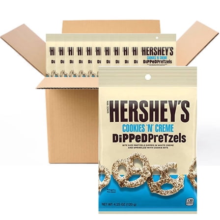 Hershey’s Cookies ‘N’ Creme Dipped Pretzels Bite Size Snack, 12 Pack, 4.25 oz Bags