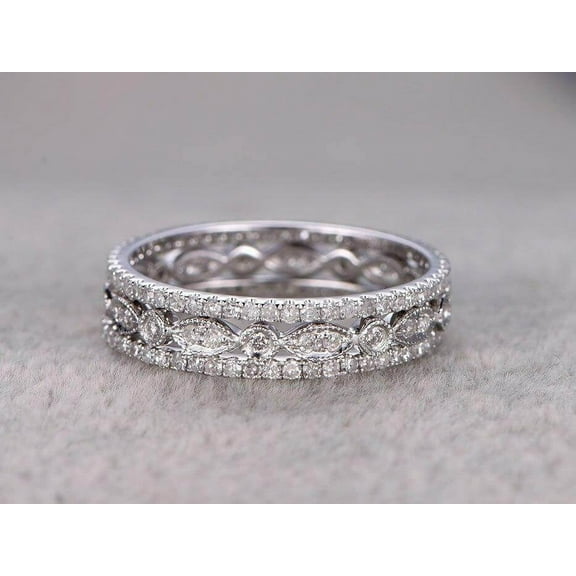 1.50 Carat 3 wedding Ring set Wedding Band Stackable Ring set 10k White Gold Anniversary Ring Bridal Ring