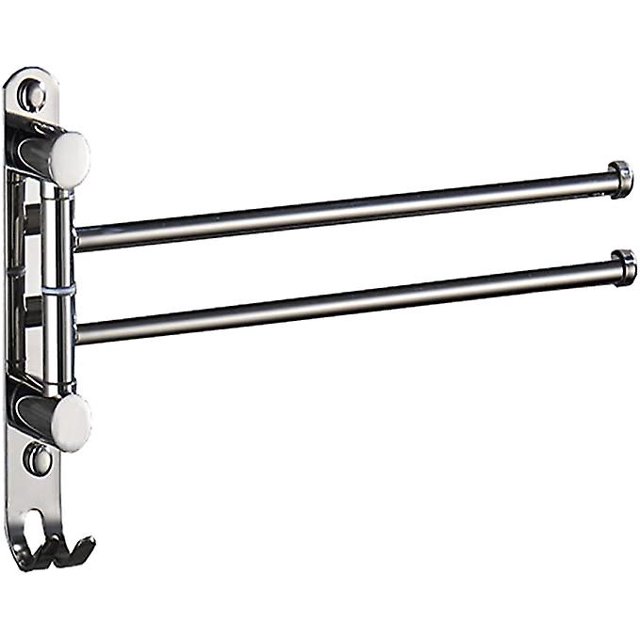 Bathroom Towel Rail with 2 Bars 180°Rotating Towel Rails in SUS304 Stainless Steel Wall Mounted Towel Rail for Bathroom Kitchen Sink (Chrome Silver)32