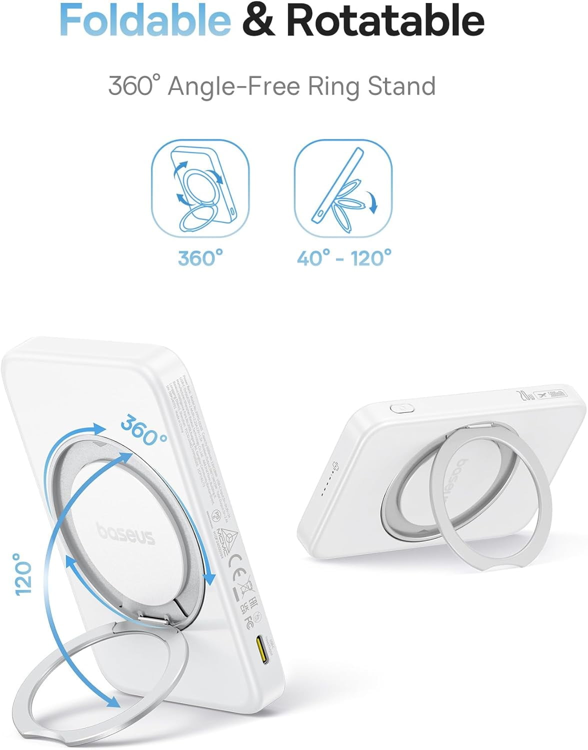 PicoGo Magnetic Power Bank, Qi2 Certified 15W Ultra-Fast Wireless Portable Charger with Stand, Ultra-Slim 5000mAh Battery Pack for iPhone 17 Pro Max 16/15/14/13/12