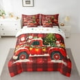 thumbnail image 2 of Manfei Cartoon Xmas Truck Twin Bedding Sets 7 Pieces, Santa Claus Tree Snowman Bedding Comforter Set, Red Black Plaid Chekcered Sheet Sets, Breathable Home Decor, 2 of 8