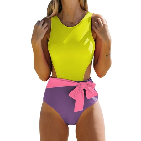 Women s Thong Swimsuit Bikini Belt Women One-Piece O-neck Knot Swimwear Fashion Swimsuit Bathing Solid Strap Swimwears Women s Turquoise Bikini Women s Thong Bikini