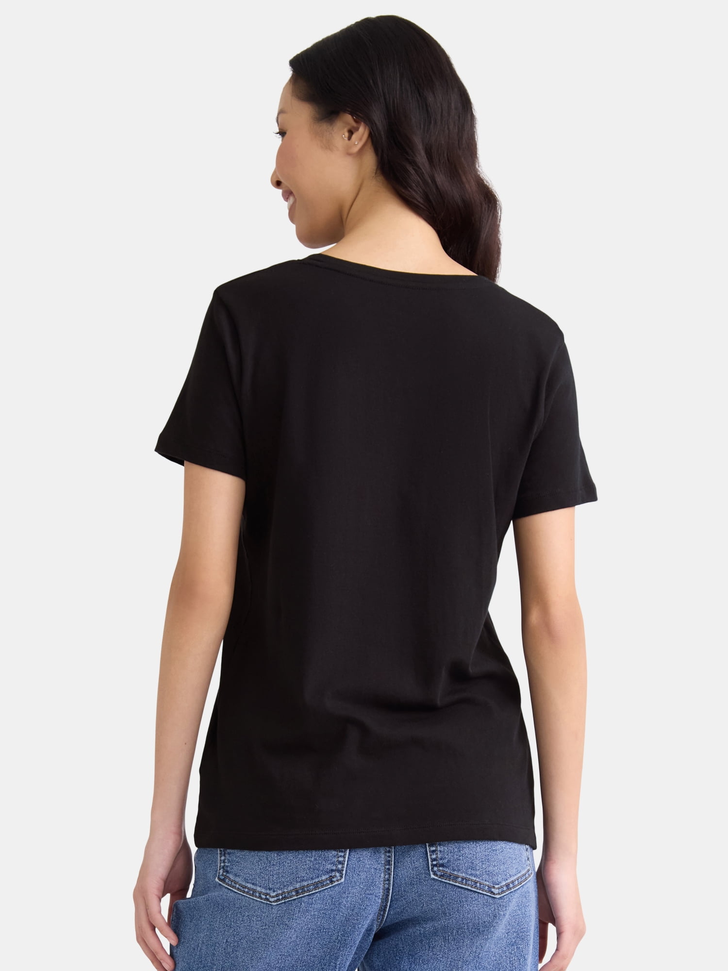 Time and Tru Women's Cotton Crewneck Tee with Short Sleeves, Size XS-XXXL