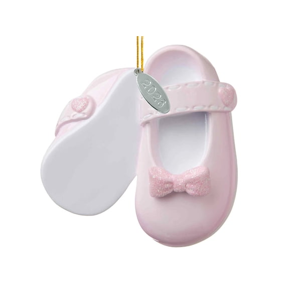 2026 Pink Baby Girl Shoe Booties Christmas Ornament with Gift Box, Baby's First, Easy To Personalize At Home