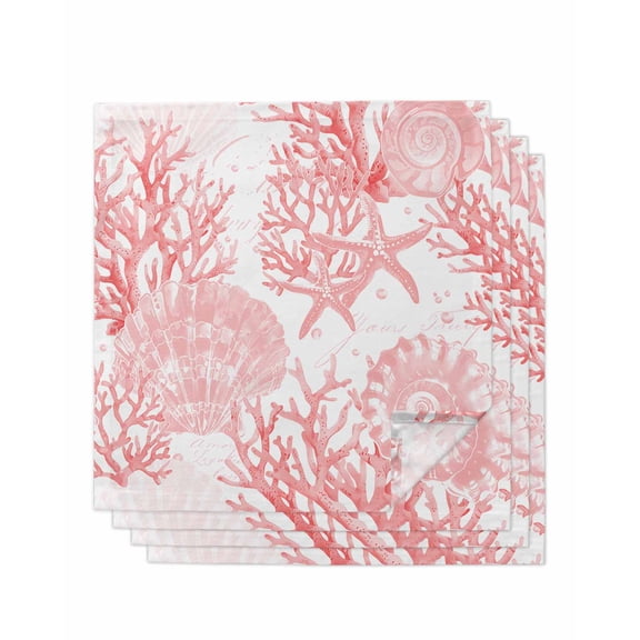 nqOlkjepod Pink Coral Cloth Napkins Set of 4 Reusable Dinner Napkins, Coastal Nautical Ocean Starfish Conch Cocktail Napkin Washable Table Napkins for Wedding/Holiday Party/Baby Shower 20"x20"