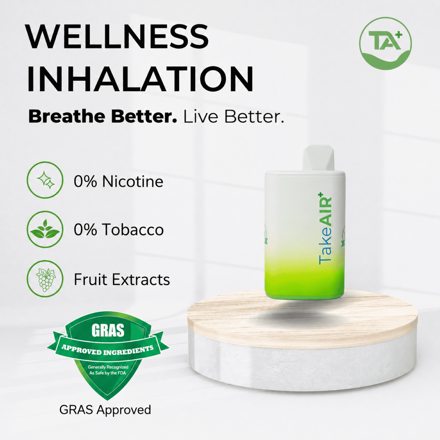TakeAIR+ Nicotine-Free Diffuser Over 4K Puffs, All Natural, Smokeless Inhaler, Mint