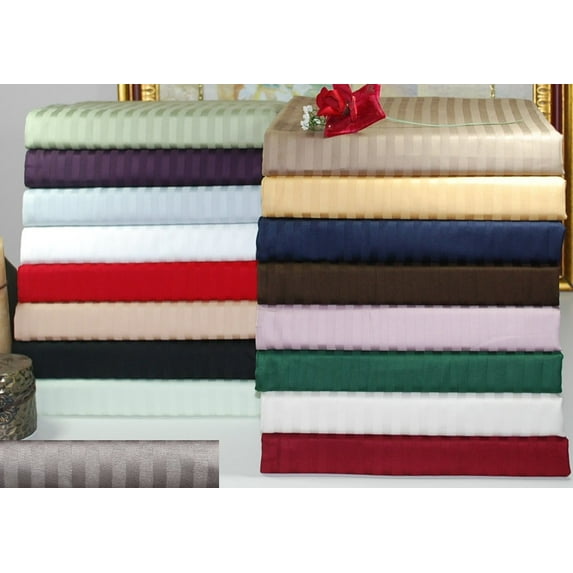 100% Egyptian Cotton Stripes Chic Bed Skirt with Split Corners Light Blue / Queen