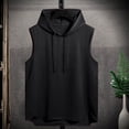 thumbnail image 2 of BRGZLK Men's Tank Tops Solid Color Sleeveless Hooded Casual Sports Top Drawstring High Low Hem Tank Top Bodybuilding Muscle Cut Off T-Shirt, 2 of 7
