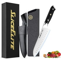Slice Series 7-Inch Santoku Knife – High Carbon German Steel Blade with Ergonomic Pakkawood Handle (Santoku Knife) (Santoku Knife with Leather Sheath)