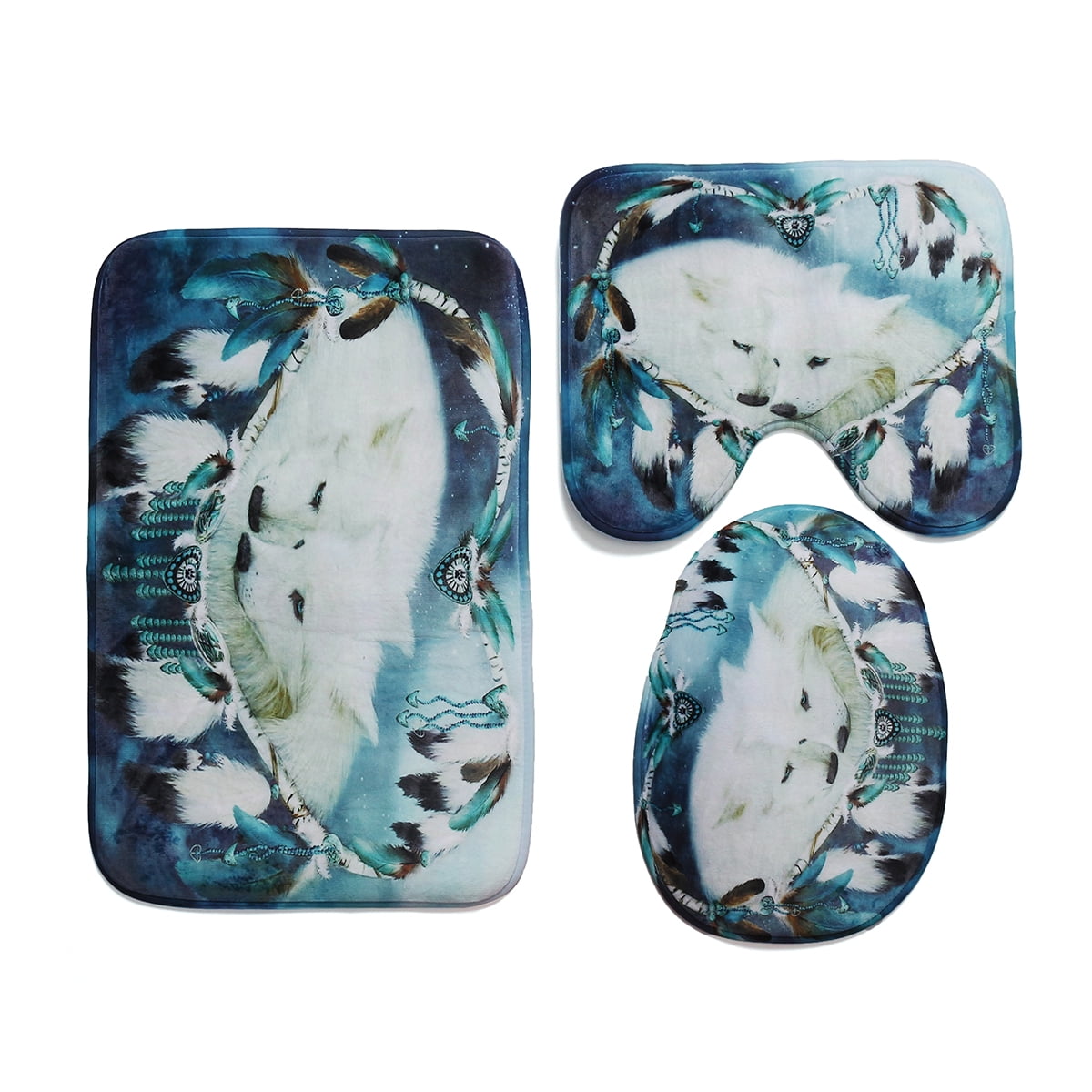 180x180cm White Wolf Dream Catcher Shower Curtain OR 3Pcs AntiSlip