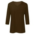 thumbnail image 3 of TQWQT Casual Tops for Women 2024 Solid Color Basic Tees 3/4 Length Sleeve T-Shirt Comfy Loose Fit Pullover Shirt Spring Summer Blouse Brown M, 3 of 4