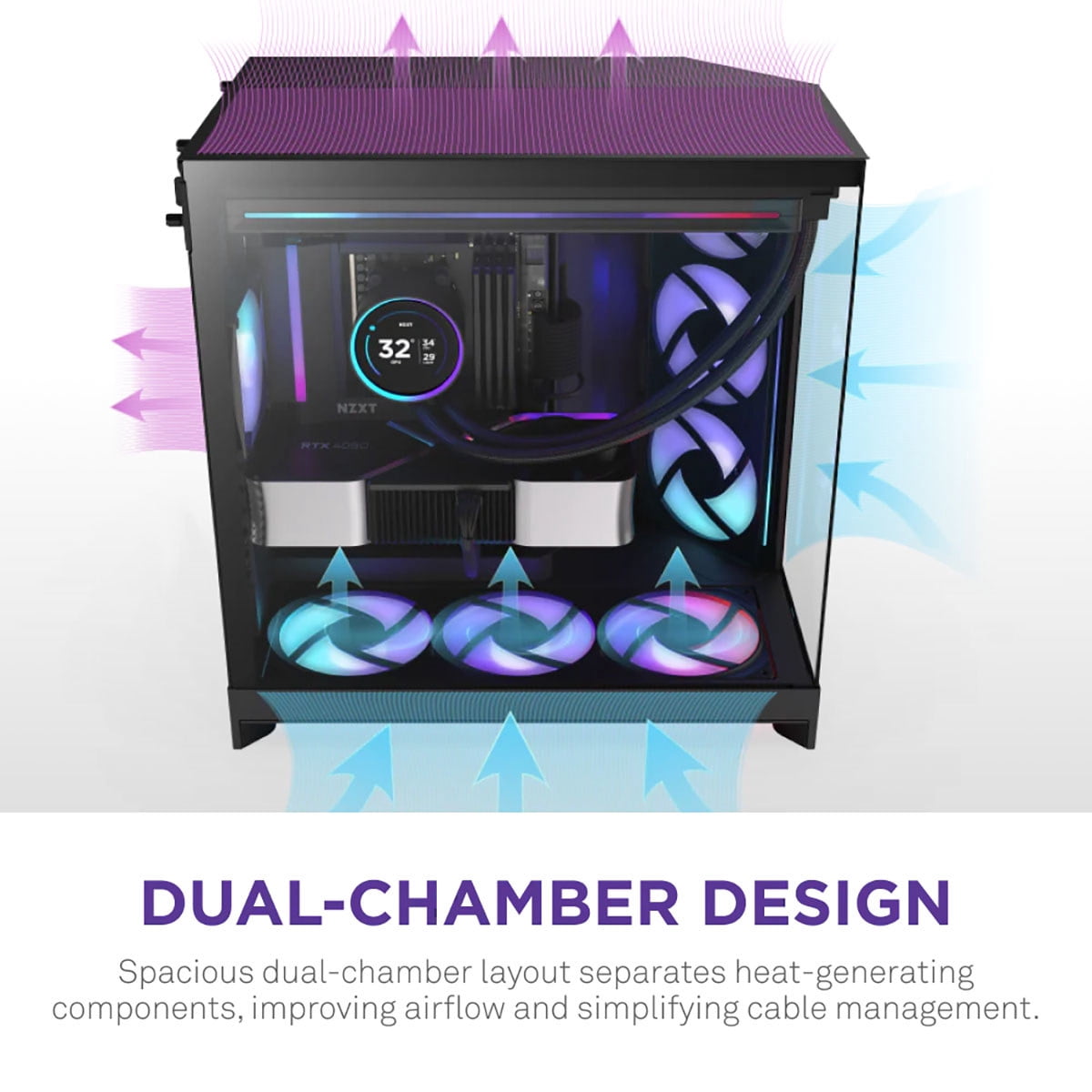 NZXT CMH92FBR1 H9 Flow RGB ATX Mid-Tower PC Case Dual Chamber Black