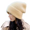 thumbnail image 5 of Eoperou Knitted Hat Baggy Slouchy Ribbed Flanging Stretchy Keep Warm Solid Color Autumn Winter Women Men Beanie Cap for Outdoor, 5 of 8