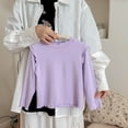 thumbnail image 5 of WUANDIXFA Cute Shirts for Girls Ruffle Long Sleeve Crewneck Ribbed Knit Blouses Tops (Purple, 5-6 Years), 5 of 9