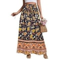 thumbnail image 2 of Crunowin Long Skirts for Women Floral Print High Waist Summer Beach Bohemian A Line Maxi Skirts Black Size XL, 2 of 6