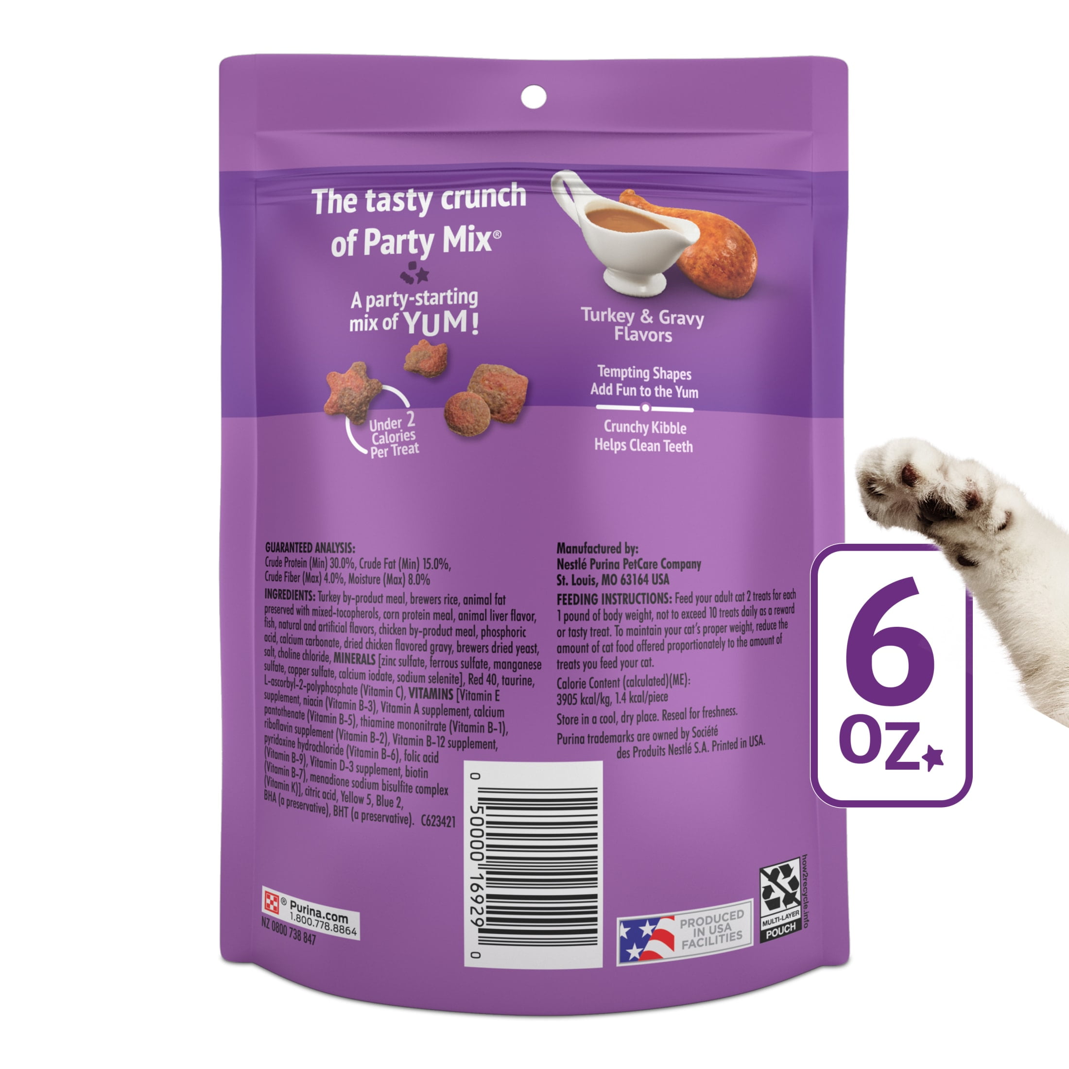 Purina Friskies Party Mix Gravy-licious, Cat Treats, Chicken & Gravy, (6) 6 oz Bags