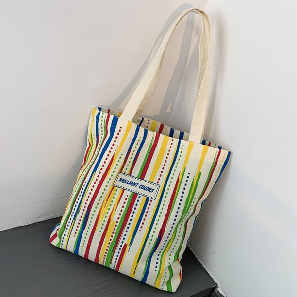 Bolsa De Hombro Bolsa de hombro para mujer, Bolsa de lona con rayas arcoíris, Bolsa de viaje, Bolsa de compras informal, Bolsa Sywqhk Para Estrenar