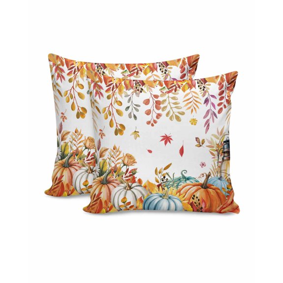Fall Throw Pillow Covers 20x20 Inch Set of 2 Harvest Pumpkin Decorative Pillow Covers Autumn Leaves Flowers Cushion Cover Pillowcase for Sofa Couch Bed Home Decor