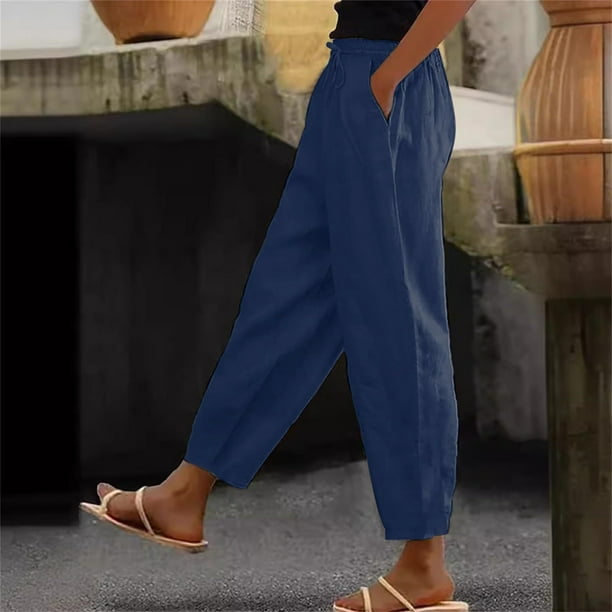 Karight Cotton Linen Pants for Women Summer Gauze Drawstring High Waisted Lounge Trouser Casual Beach Vacation Clothes
