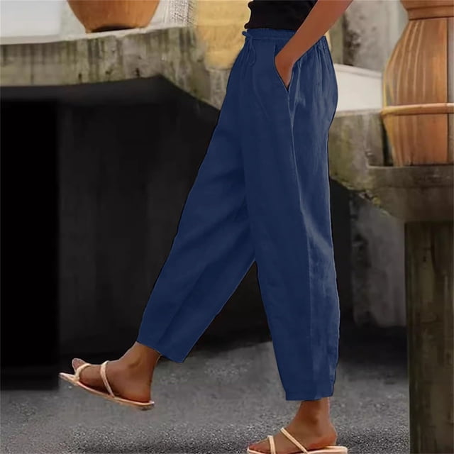 Karight Cotton Linen Pants for Women Summer Gauze Drawstring High Waisted Lounge Trouser Casual Beach Vacation Clothes