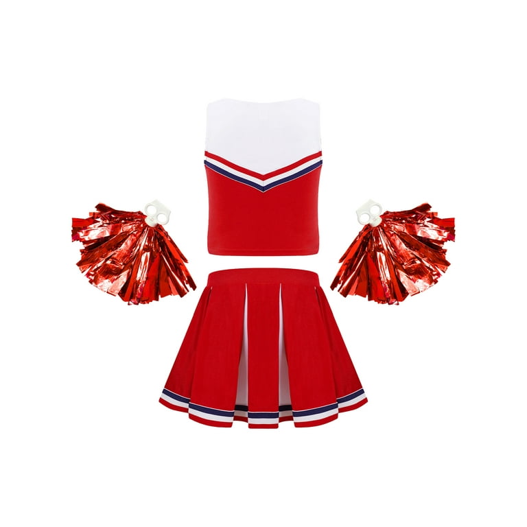 ZDHoor Girls Cheerleader Costume High School Child Cheerleading Costume  Outfit with Pom Poms Red-A 10 